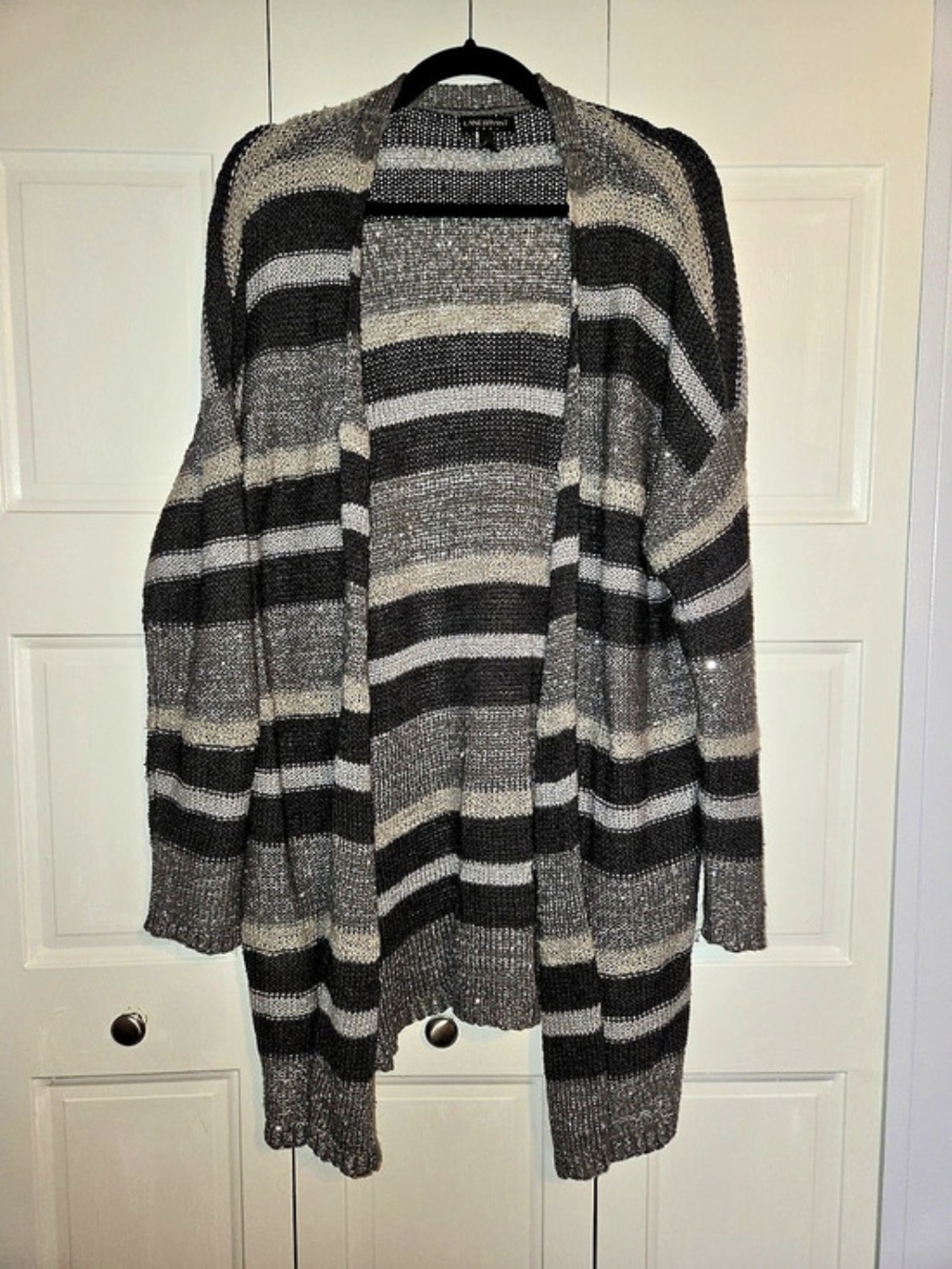 Lane Bryant Striped Open Cardigan in Gray & Black Size 18/20